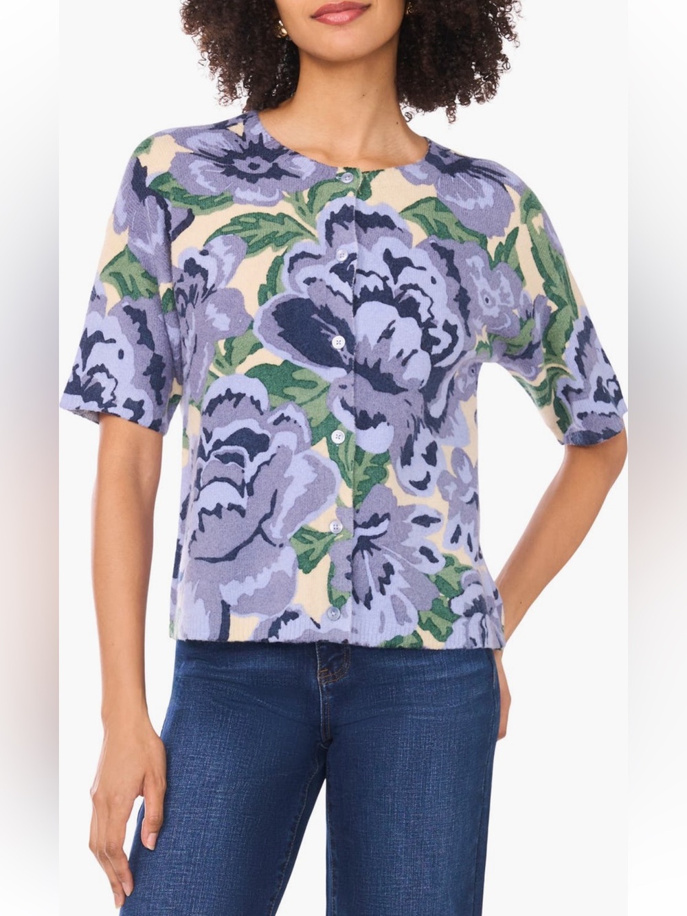 Ted Baker Floral Short Sleeve Button Up Cardigan Size S